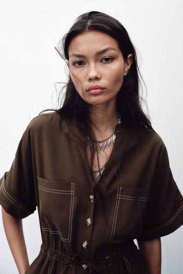 TOPSTITCHING PLAYSUIT - Brown by Zara - Image 1