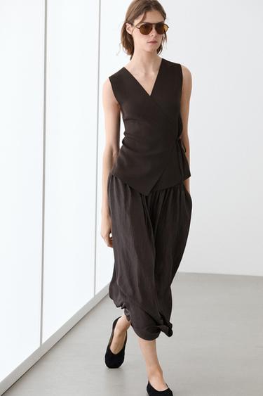 Zara Crossover knit vest with tie detail - Brown
