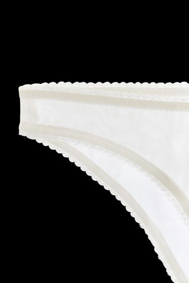 LACE MESH BRIEFS - Oyster-white by Zara