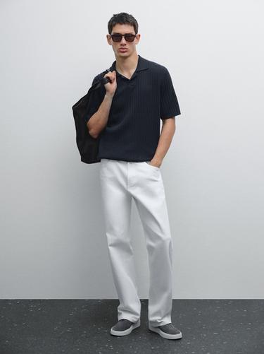Zara Ribbed knit short sleeve polo shirt - Navy blue - Image 0