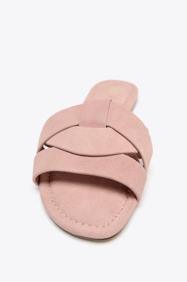 SANDALES PLATES EN CUIR CROISÉES - Rose de Zara - Image 4
