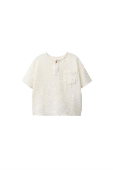 Zara COMBINATION POCKET T-SHIRT - Ecru