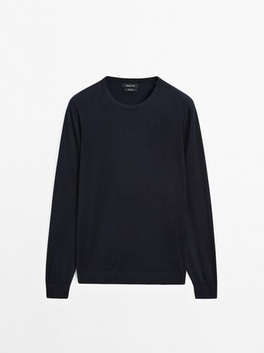 Pull en maille à manches longues coton - Bleu marine de Zara