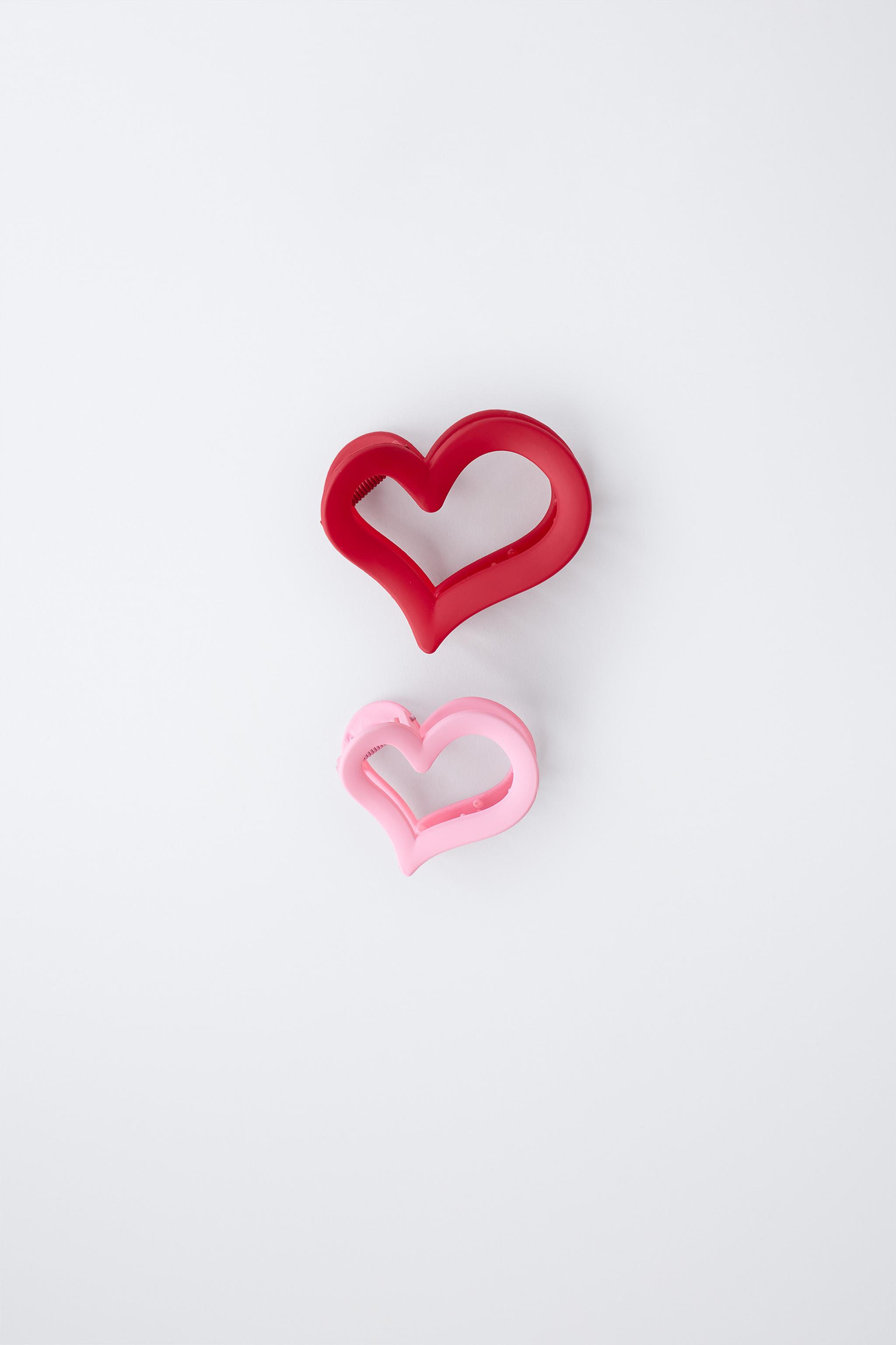 PACK OF TWO HEART-SHAPED CLIPS - Red | ZARA Turkey
