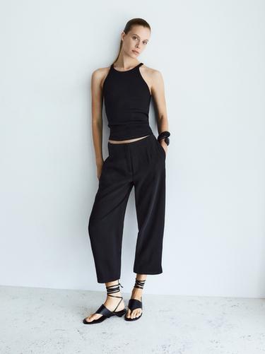 Sandalia atada piel - Negro de Zara