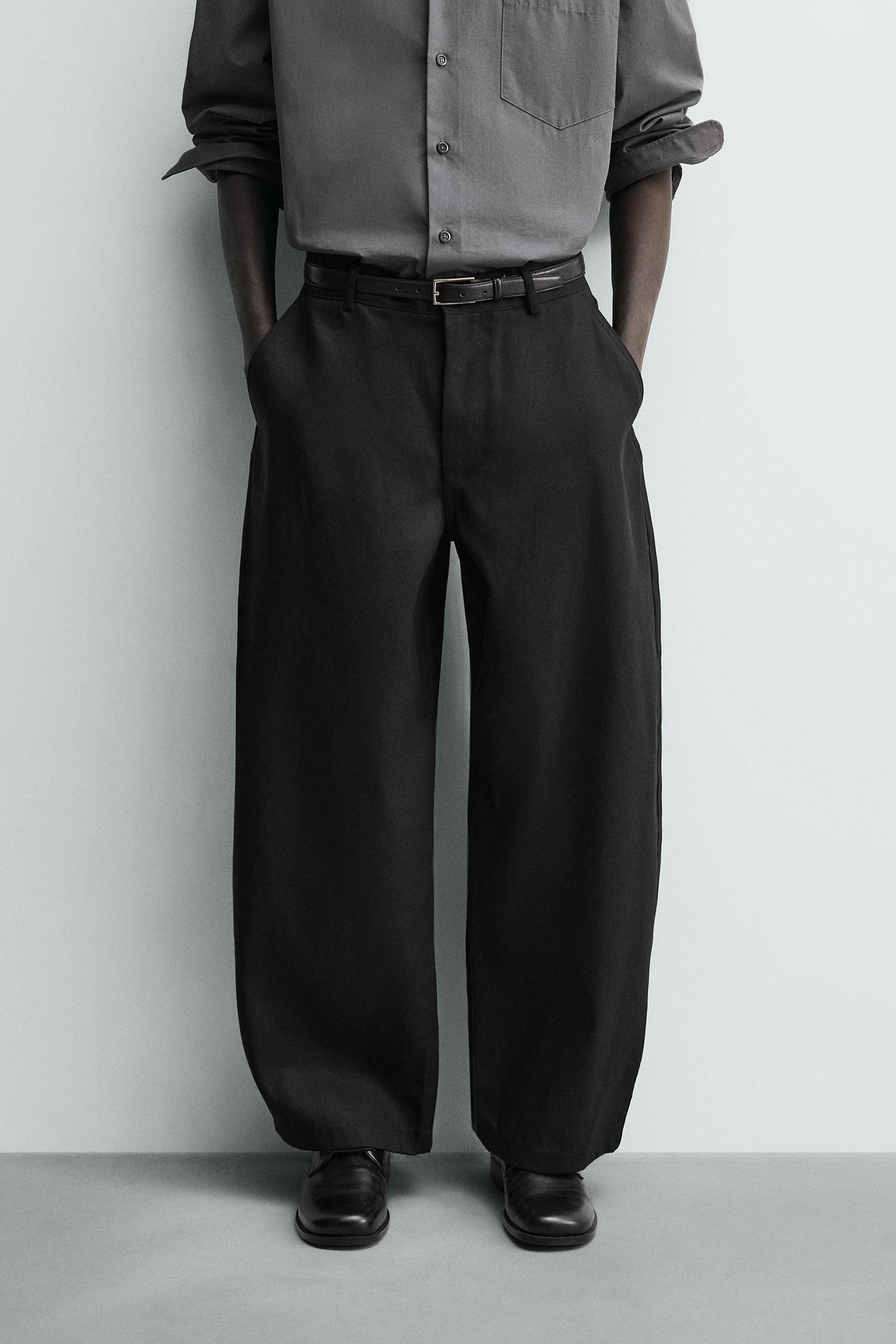 BARREL FIT LYOCELL - COTTON TROUSERS — Black