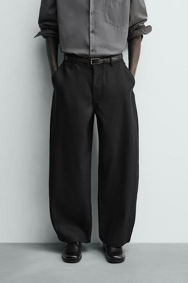 Zara BARREL FIT LYOCELL - COTTON PANTS - Black