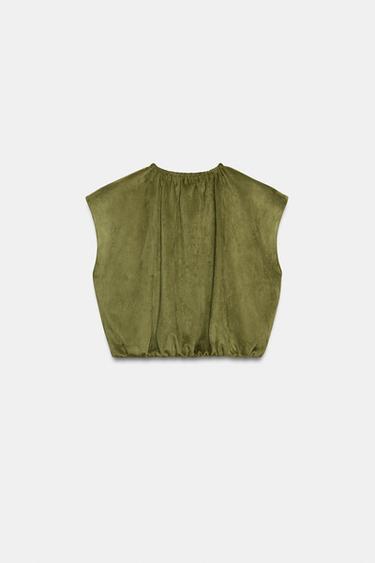 TOP BALLON EFFET DAIM - Kaki de Zara - Image 7