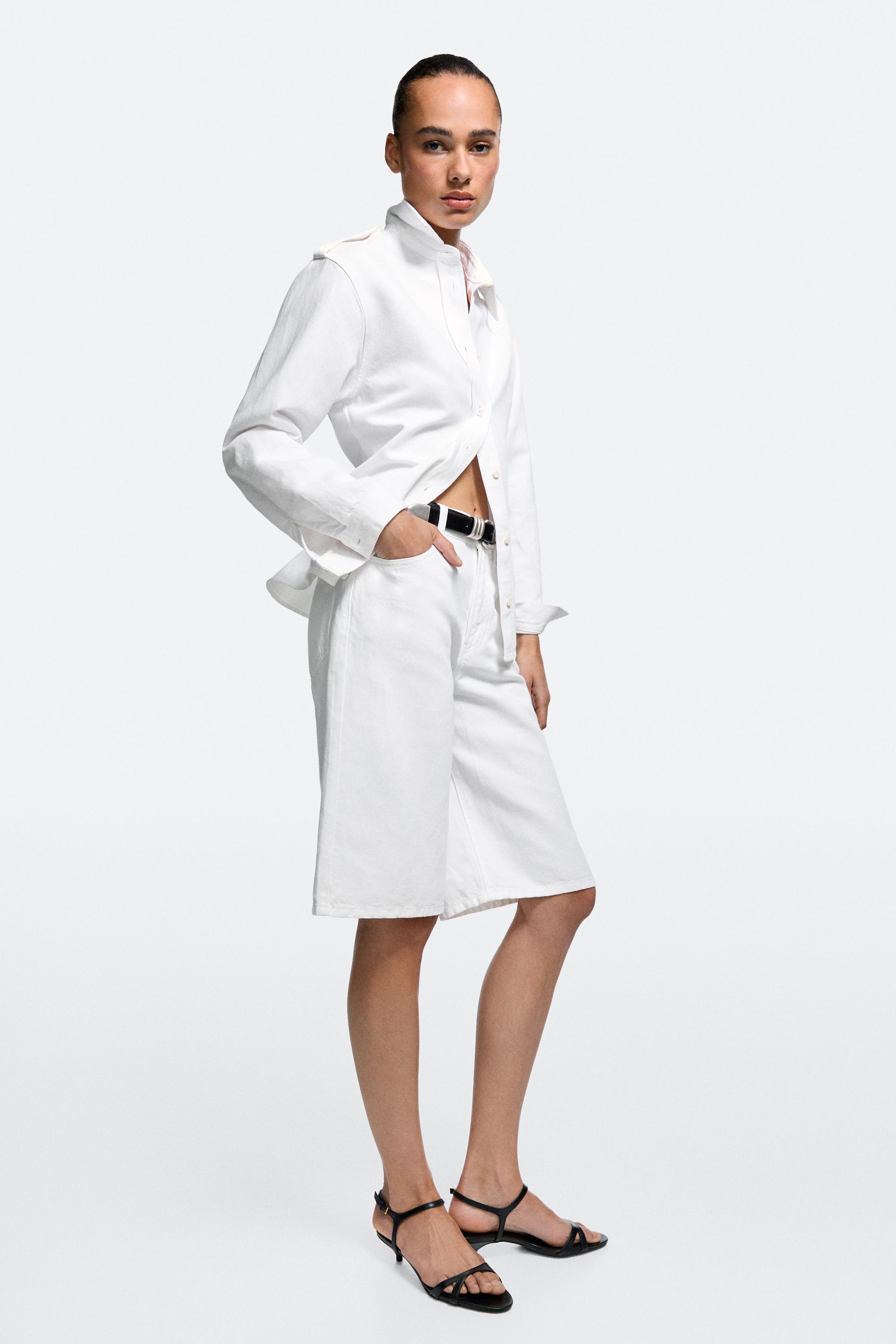 Cotton and linen blend Bermuda shorts — Oyster-white