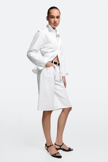 Cotton and linen blend Bermuda shorts — Oyster-white 2