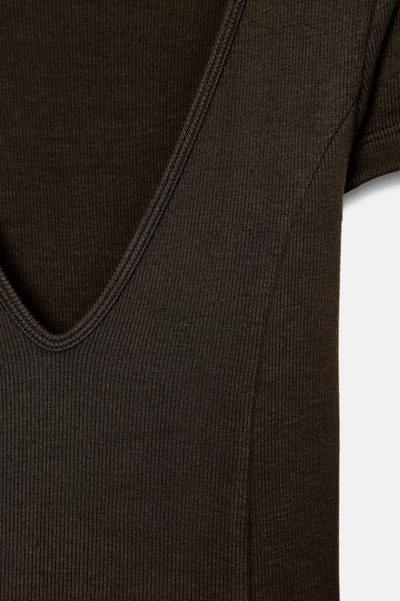 zara brown ribbed dress ZARA NEW ZARA CUT-OUT RIBBED KNIT DRESS MINK BROWN L LARGE