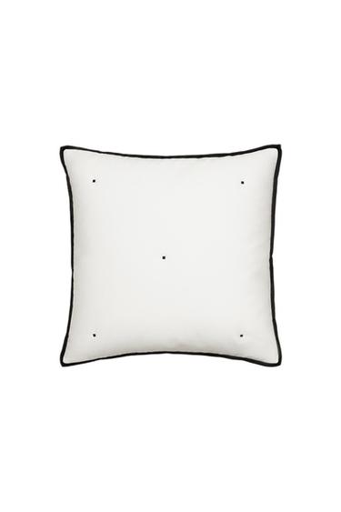 CAPA DE ALMOFADA DE CETIM E LINHO COM PONTOS - Cru / Preto da Zara