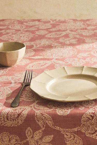 Zara FLORAL JACQUARD COTTON LINEN TABLECLOTH - Pinks