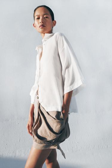 თავისუფალი სტილის პერანგი OVERSIZE ZW COLLECTION - Zara-ს White