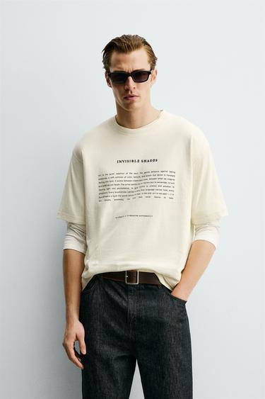 SLOGAN PRINT T-SHIRT - Oyster-white by Zara