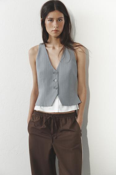 Zara COMBINATION STRIPED TOP - Ecru / Marl
