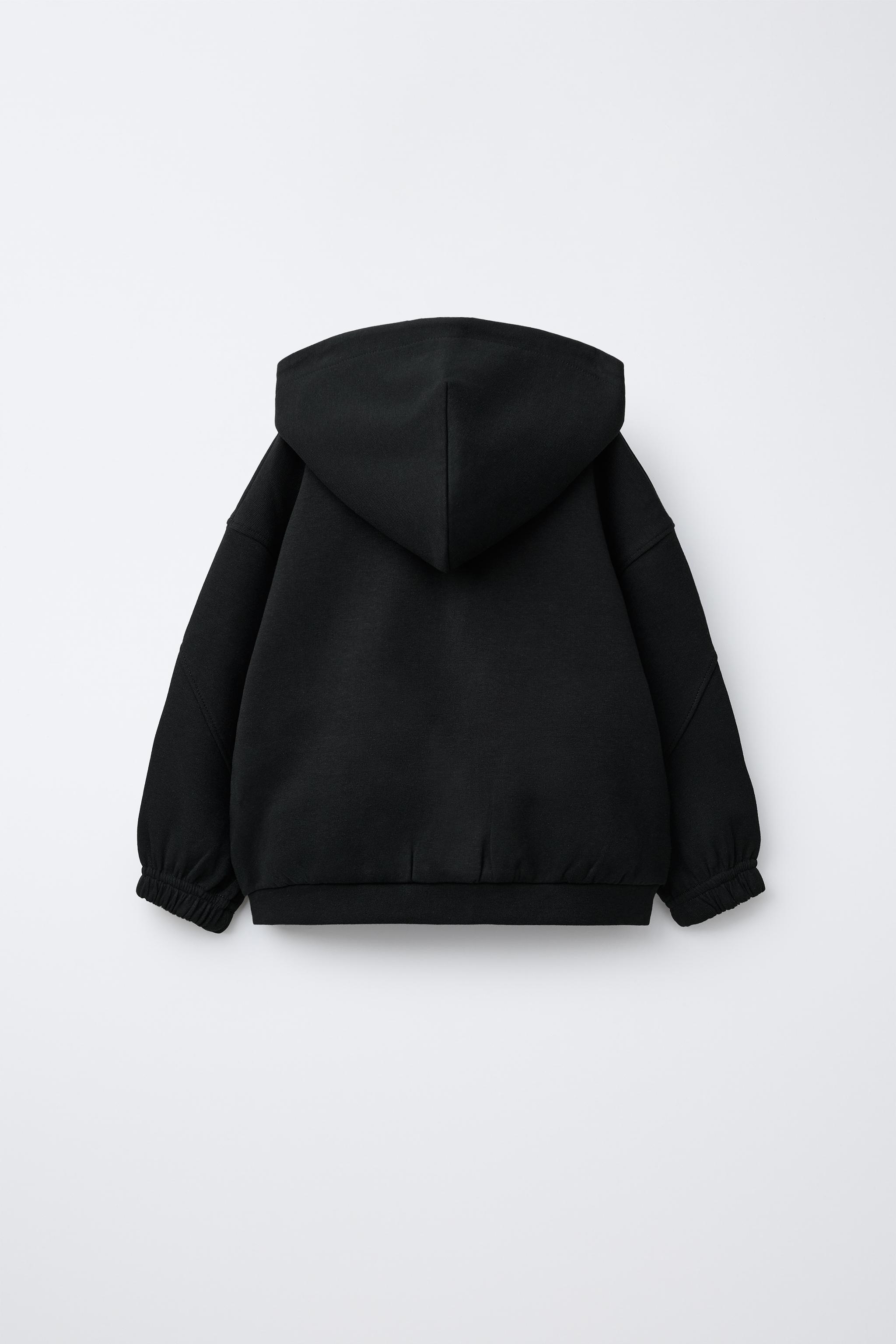 ひろっぴー LOGO HOODED INTERLOCK ZIP-UP SWEATSHIRT - Black | ZARA