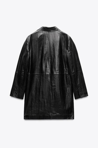 MANTEAU EN CUIR 100 % EFFET CRINKLE – COLLECTION ZW - Noir de Zara - Image 5
