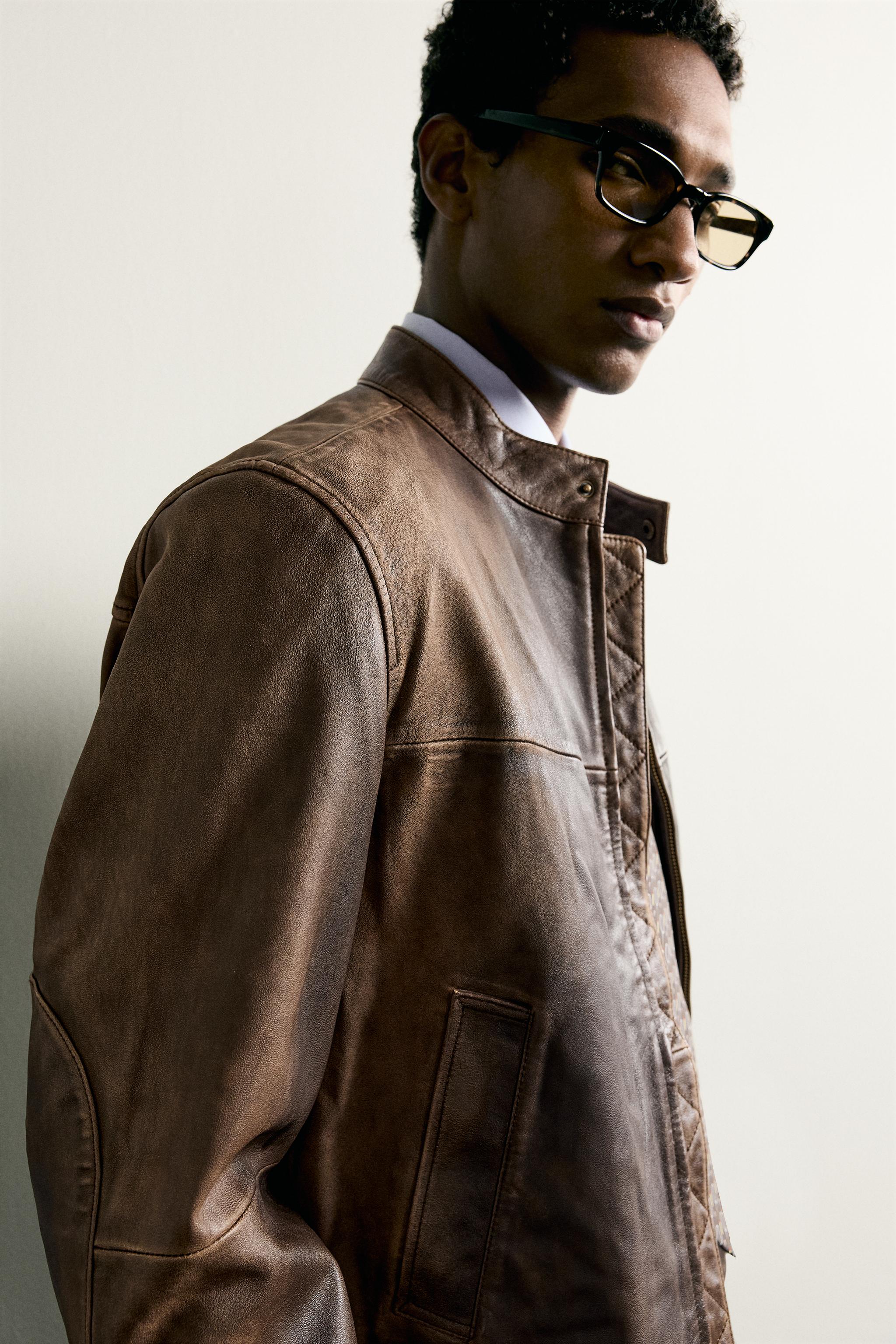 WASHED LEATHER BIKER JACKET