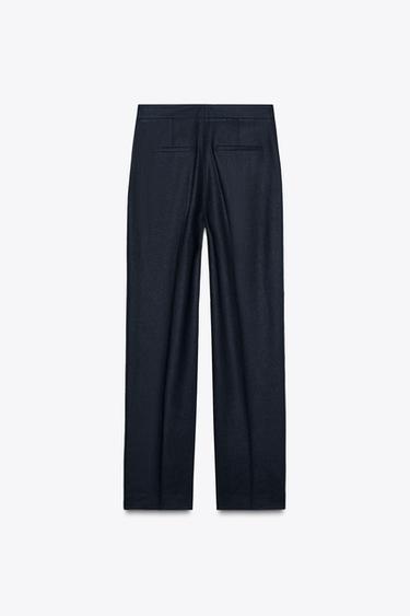 PANTALON DROIT AVEC LIN - Bleu marine de Zara - Image 3