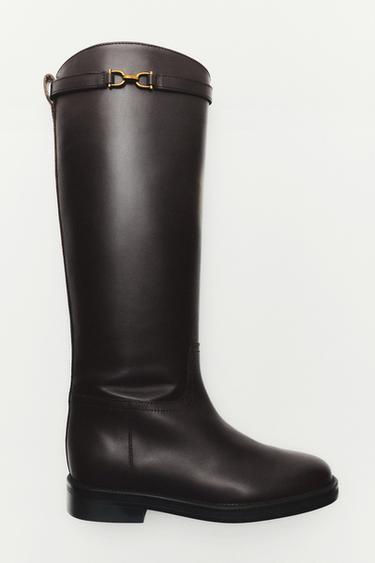 Zara Leather riding boot - Brown - Image 0