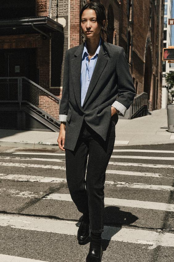 BLAZER WITH SHOULDER PADS AND PRINTED CUFFS - Dark grey by Zara - Image 0