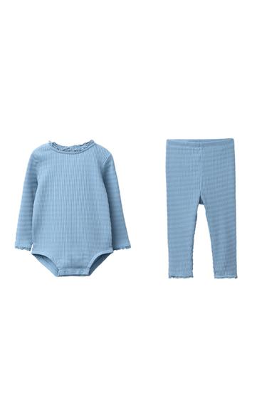BODYSUIT AND LACE TRIM LEGGINGS SET - Mid-blue by Zara