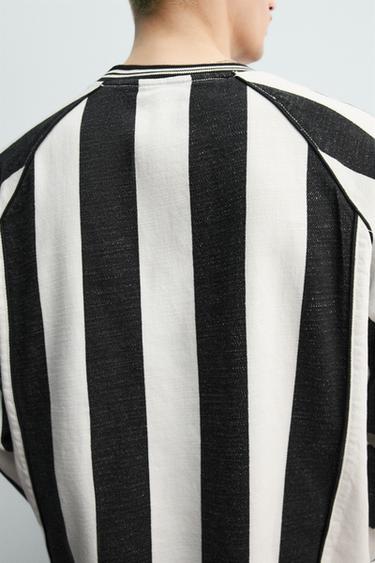 TEXTURED STRIPE JACQUARD T-SHIRT - Black / White by Zara - Image 4