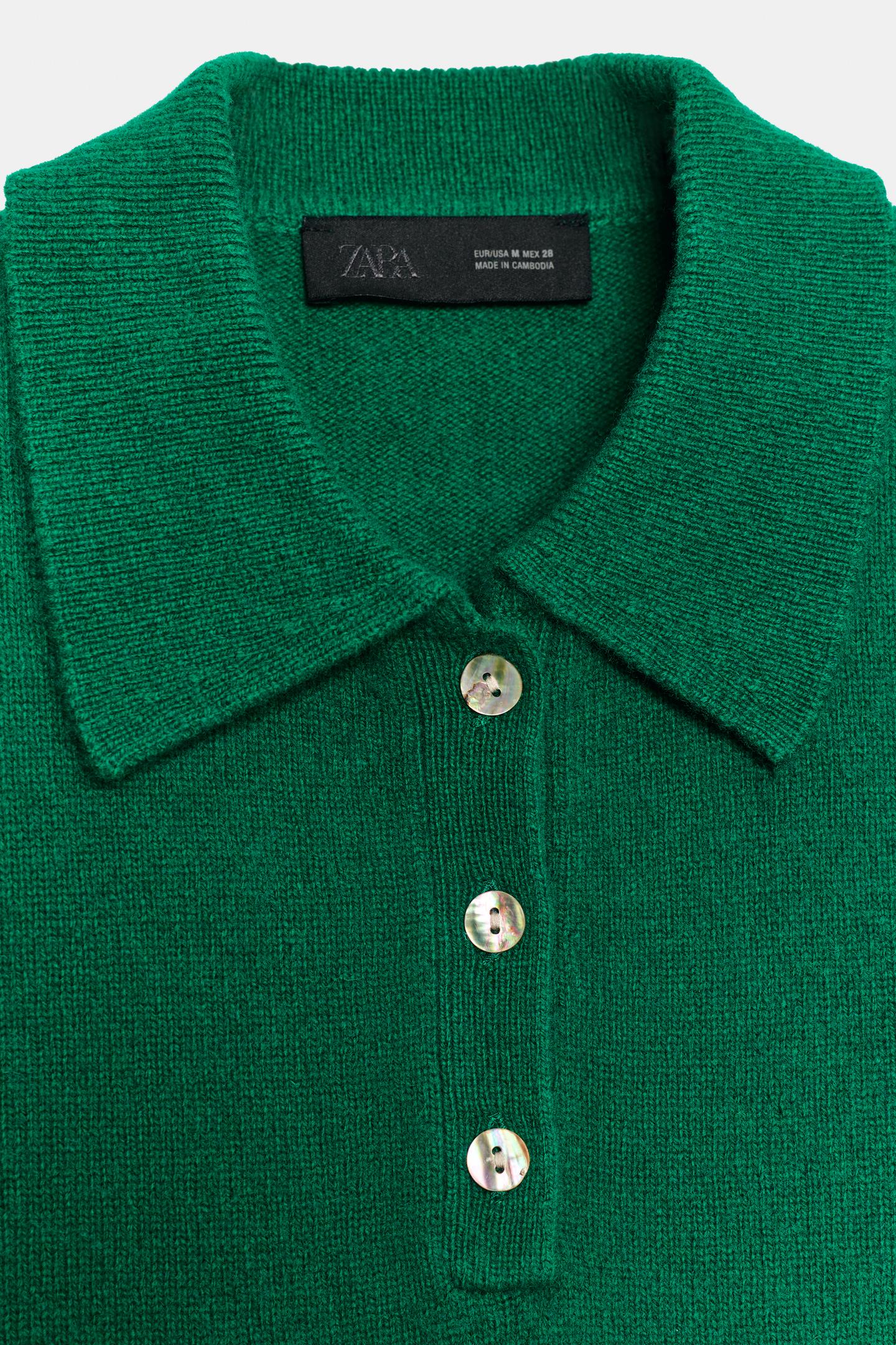 Женский свитер Zara 100% Wool Polo Sweater, цвет: Зелёный — фото 8