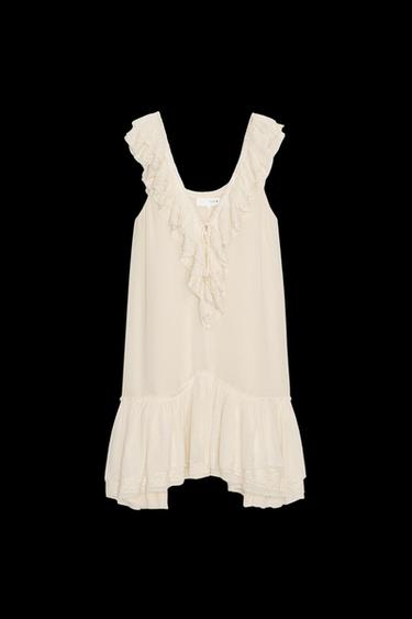 KLEID MIT VOLANTS UND SPITZE ZW COLLECTION - Cremefarben von Zara - Bild 0
