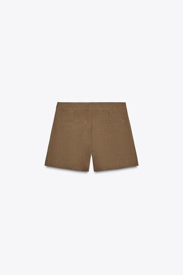 LINEN BLEND PLEATED BERMUDA SHORTS - Toffee by Zara - Image 6