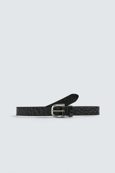 CINTURÓN PIEL GRABADA - Negro de Zara