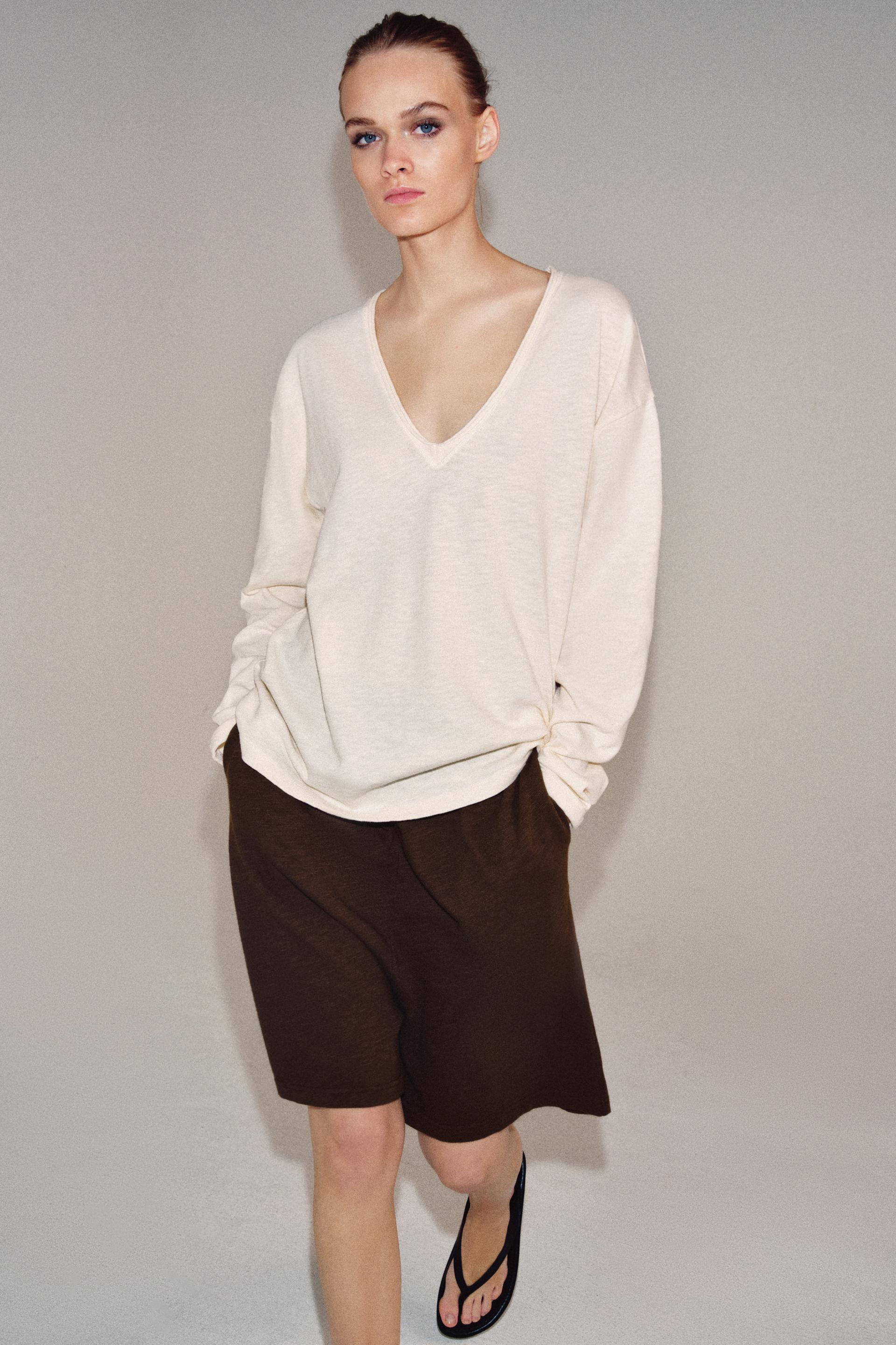 RUSTIC LONG-SLEEVED T-SHIRT - Zara