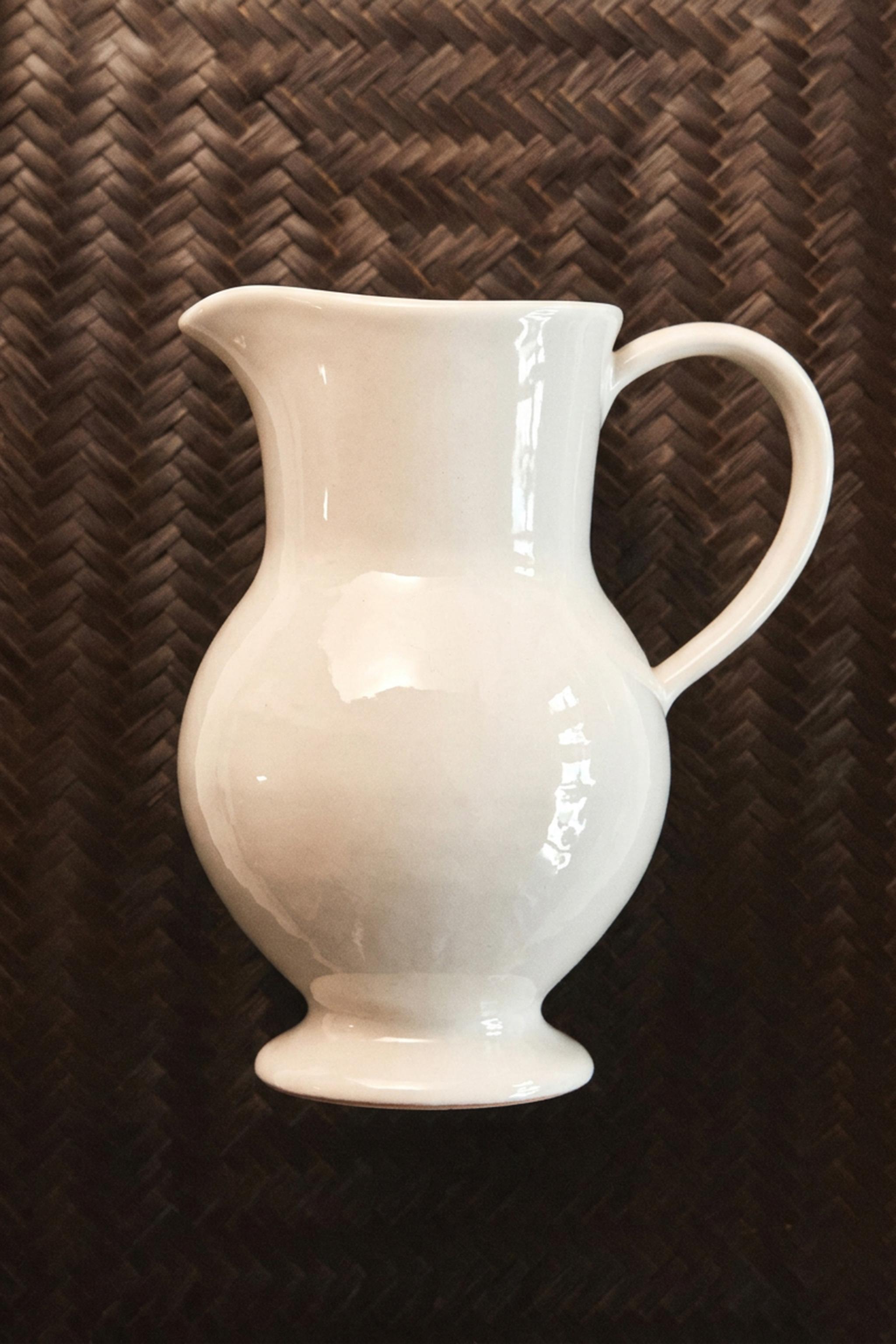 DECORATIVE CREAM CERAMIC JUG — Cream