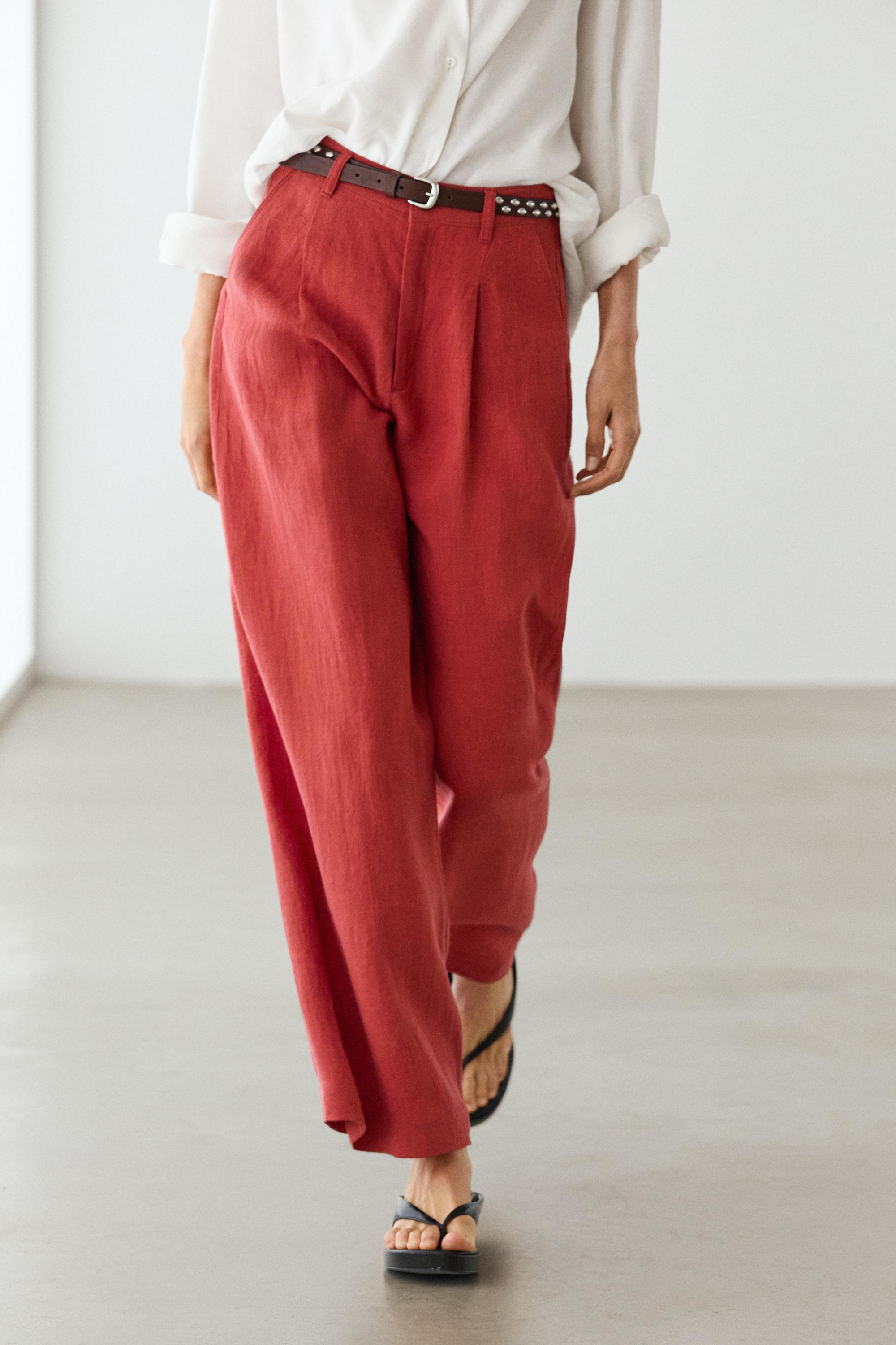 Loose fit high-waist linen trousers — Reddish
