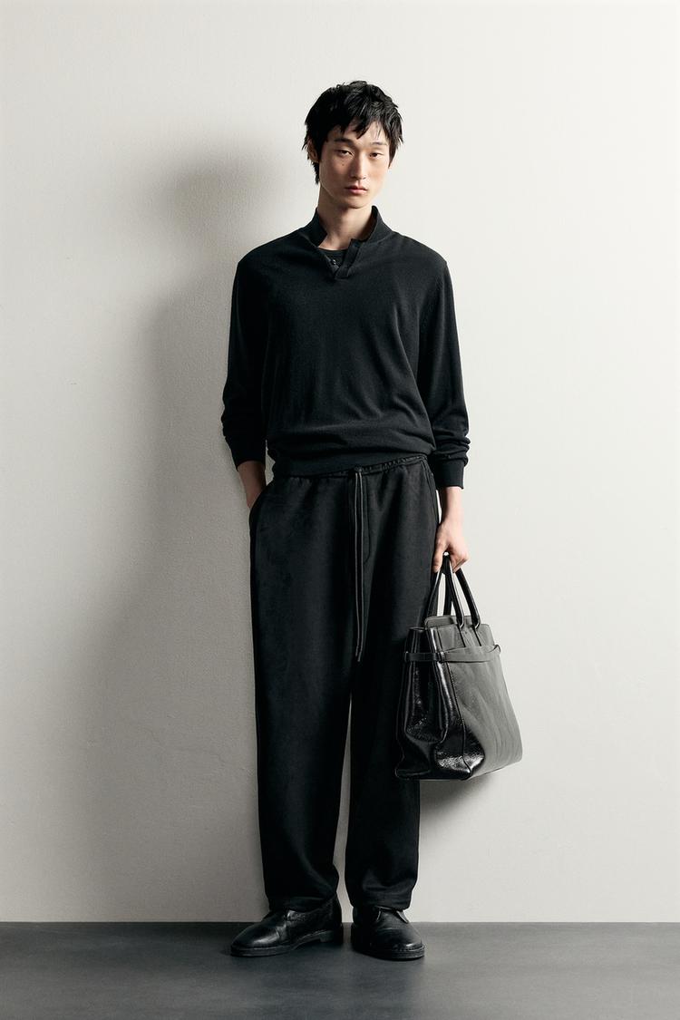 FAUX SUEDE WIDE-LEG TROUSERS