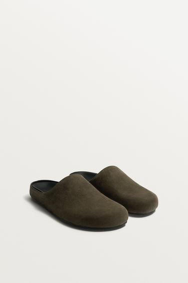 LEATHER CLOGS - Green by Zara