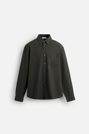 Zara TEXTURED OXFORD SHIRT - Khaki