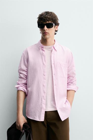 CAMISA REGULAR FIT LINO - ALGODÓN - Rosa de Zara
