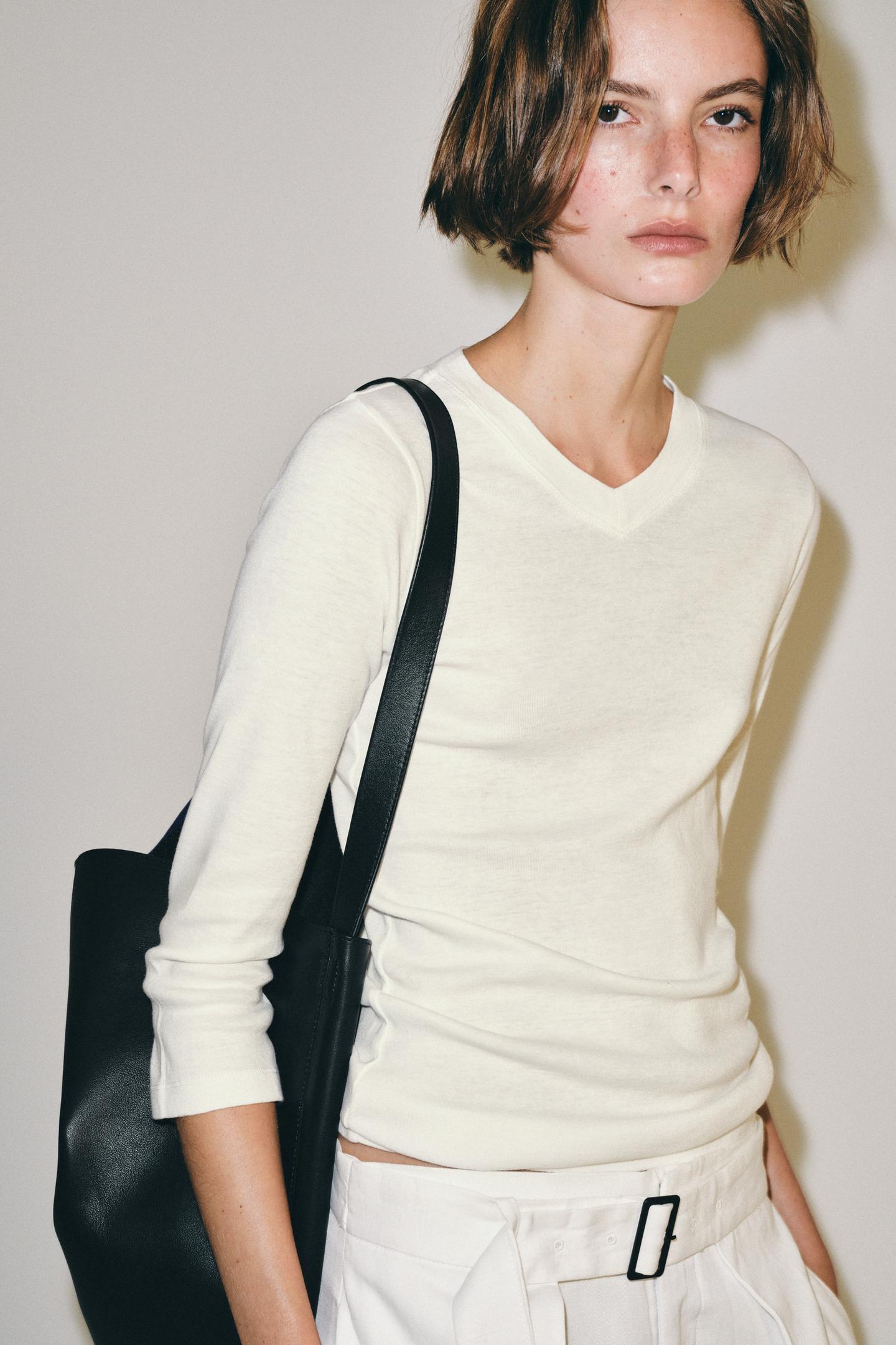 Женская футболка Zara V-NECK, цвет: Белый — фото 4