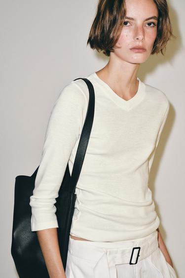 V-NECK T-SHIRT - White by Zara