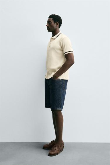 POLO CÔTELÉ CONTRASTE - Écru de Zara - Image 3