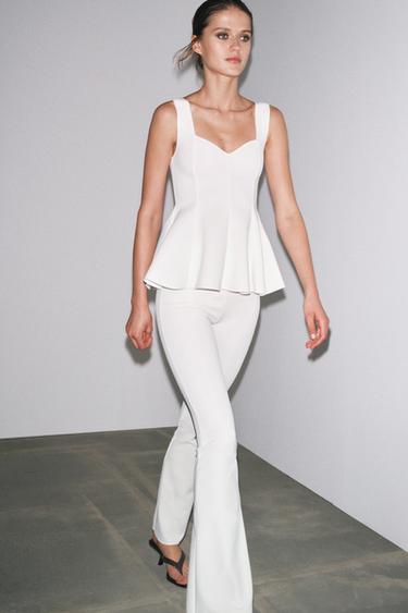 CALÇAS À BOCA DE SINO STRETCH - Branco-marfim da Zara
