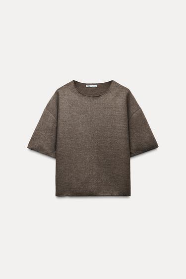 Zara SOFT RIBBED TOP - taupe brown