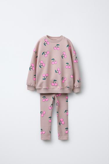 Zara CHERRY RIB SWEATSHIRT AND LEGGINGS SET - Beige