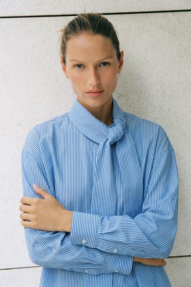 STRIPED BOW SHIRT - Blue by Zara