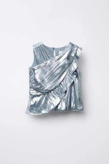 TOP VOLANTES METALIZADO - Plata de Zara