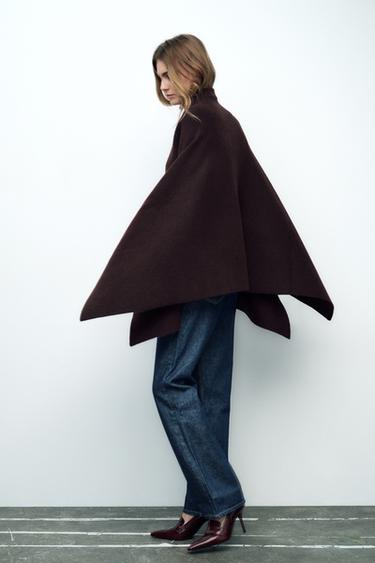 Zara ASYMMETRIC KNIT CAPE - Burgundy - Image 0