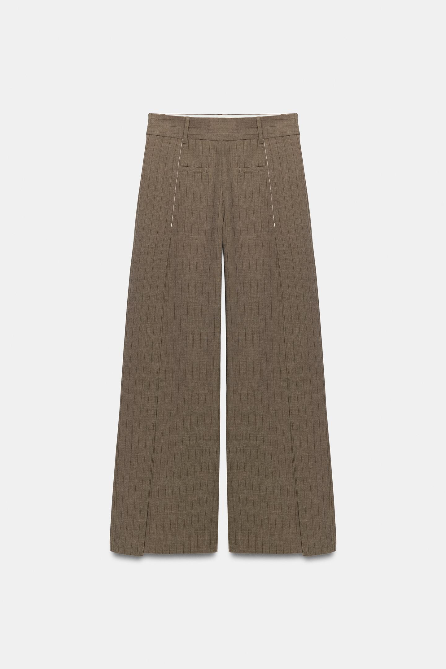 Женские брюки Zara Pinstripe Pleated, цвет: Коричневый — фото 6