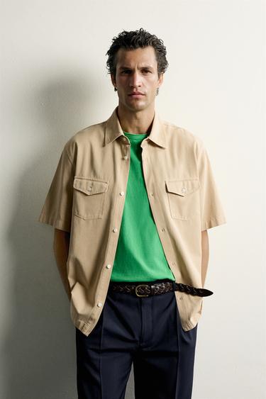 LYOCELL/COTTON REGULAR FIT SHIRT - camel by Zara